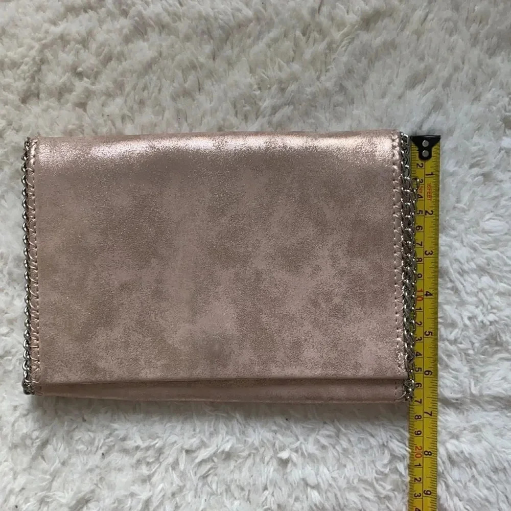 Chelsea28 Metallic Chain Trim Faux Leather Pink Silver Rose Crossbody Bag Clutch - Picture 13 of 16